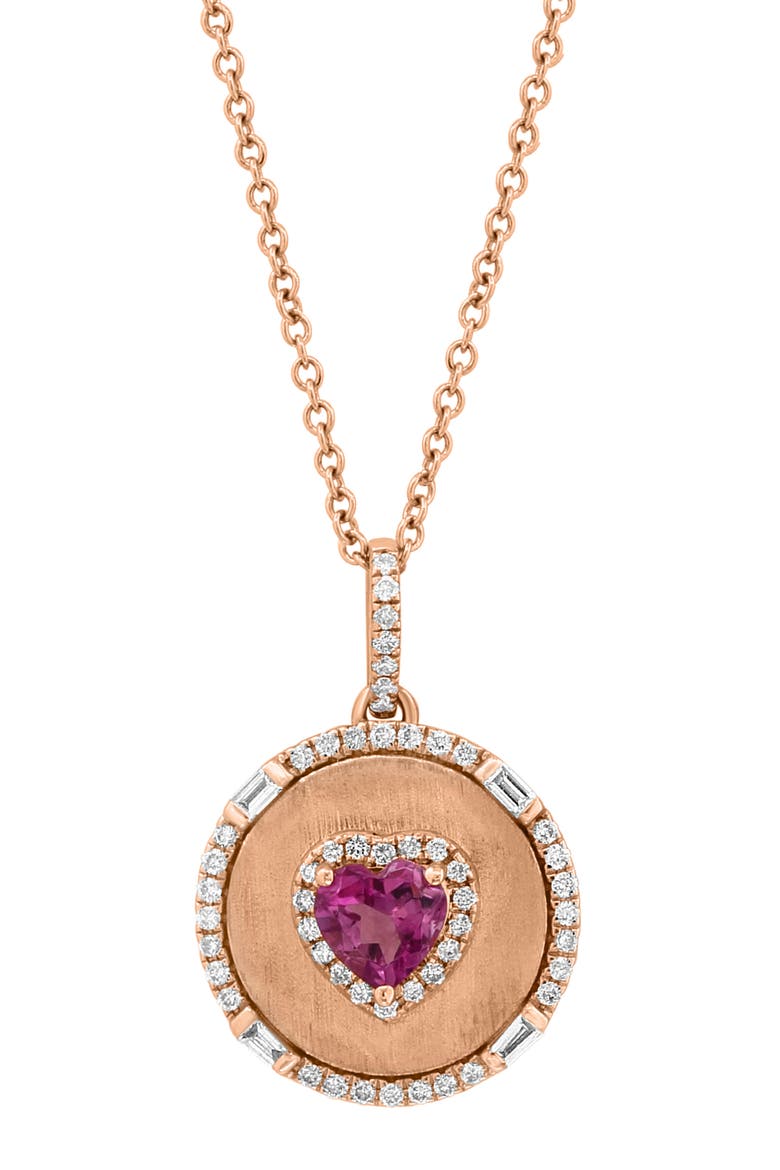 14K Rose Gold Pink Tourmaline & Diamond Disc Pendant Necklace, Main, color, ROSE GOLD