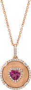 EFFY 14K Rose Gold Pink Tourmaline & Diamond Disc Pendant Necklace