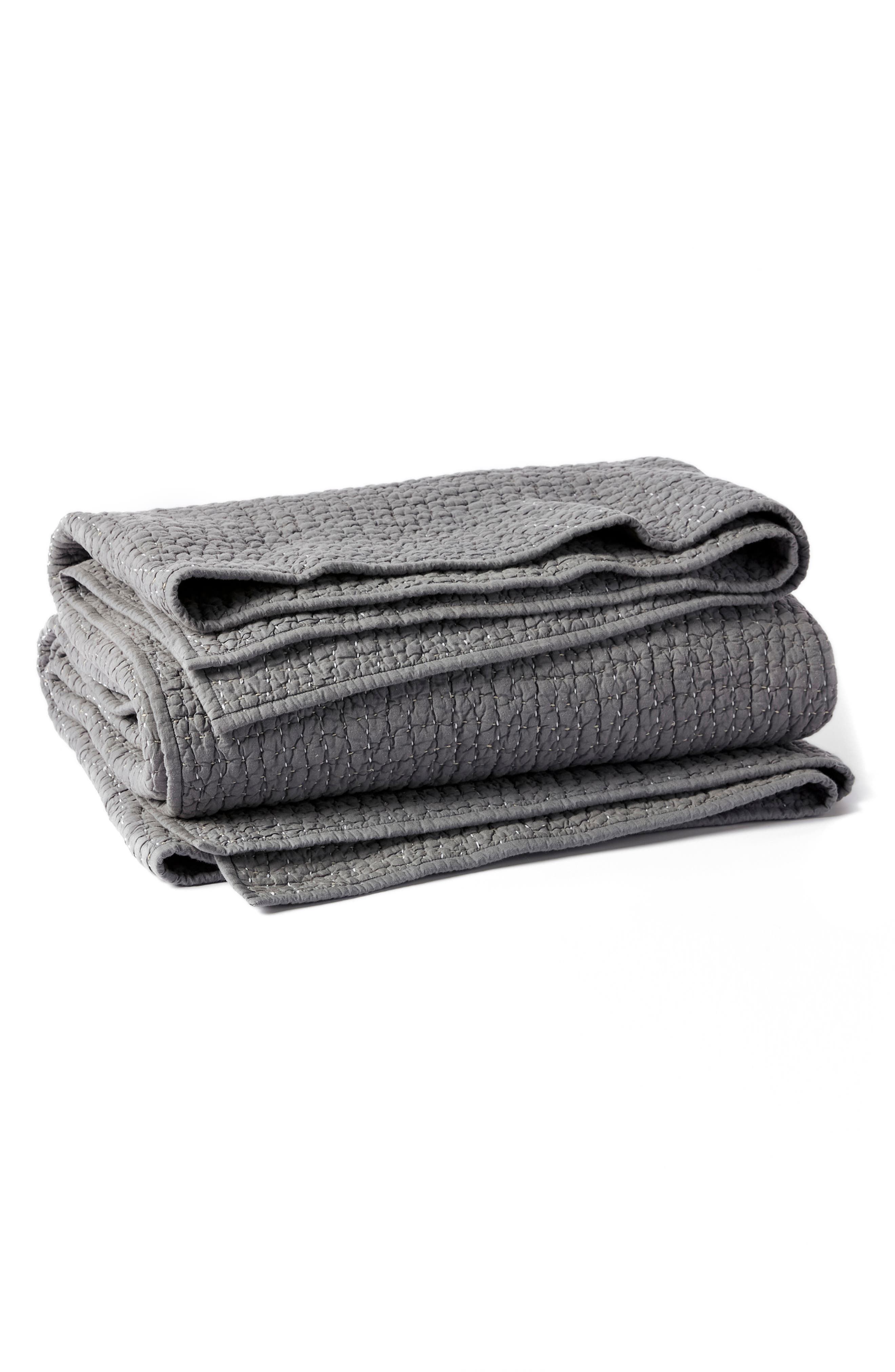 Coyuchi Pebbled Handstitched Organic Cotton Quilt in Slate 