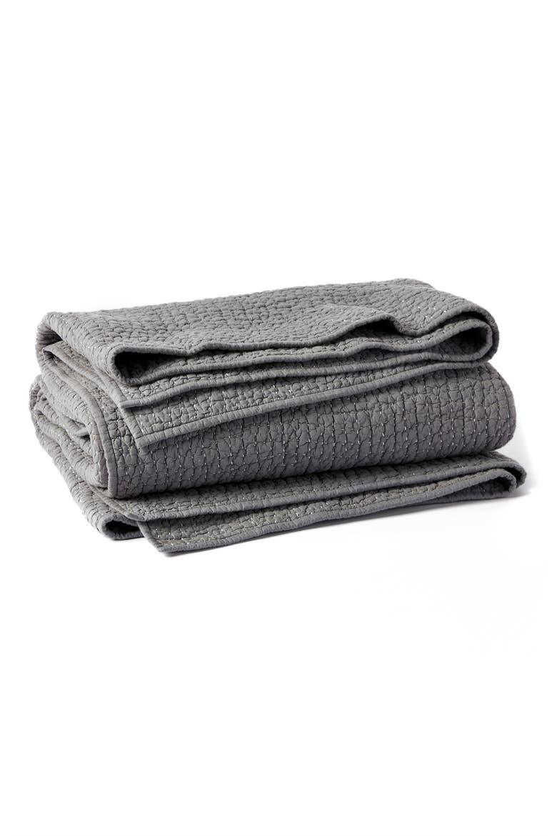 Pebbled Handstitched Organic Cotton Quilt, Main, color, SLATE