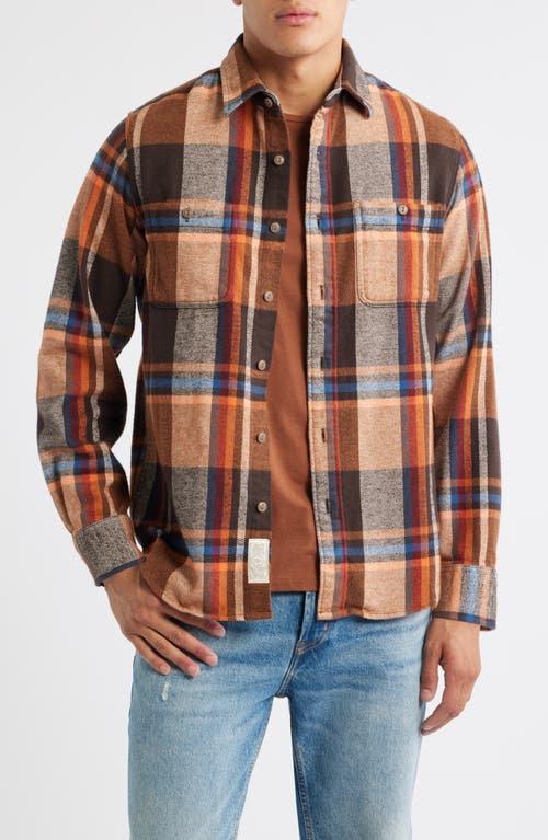 Schott Nyc Plaid Flannel Button-up Work Shirt In Brown