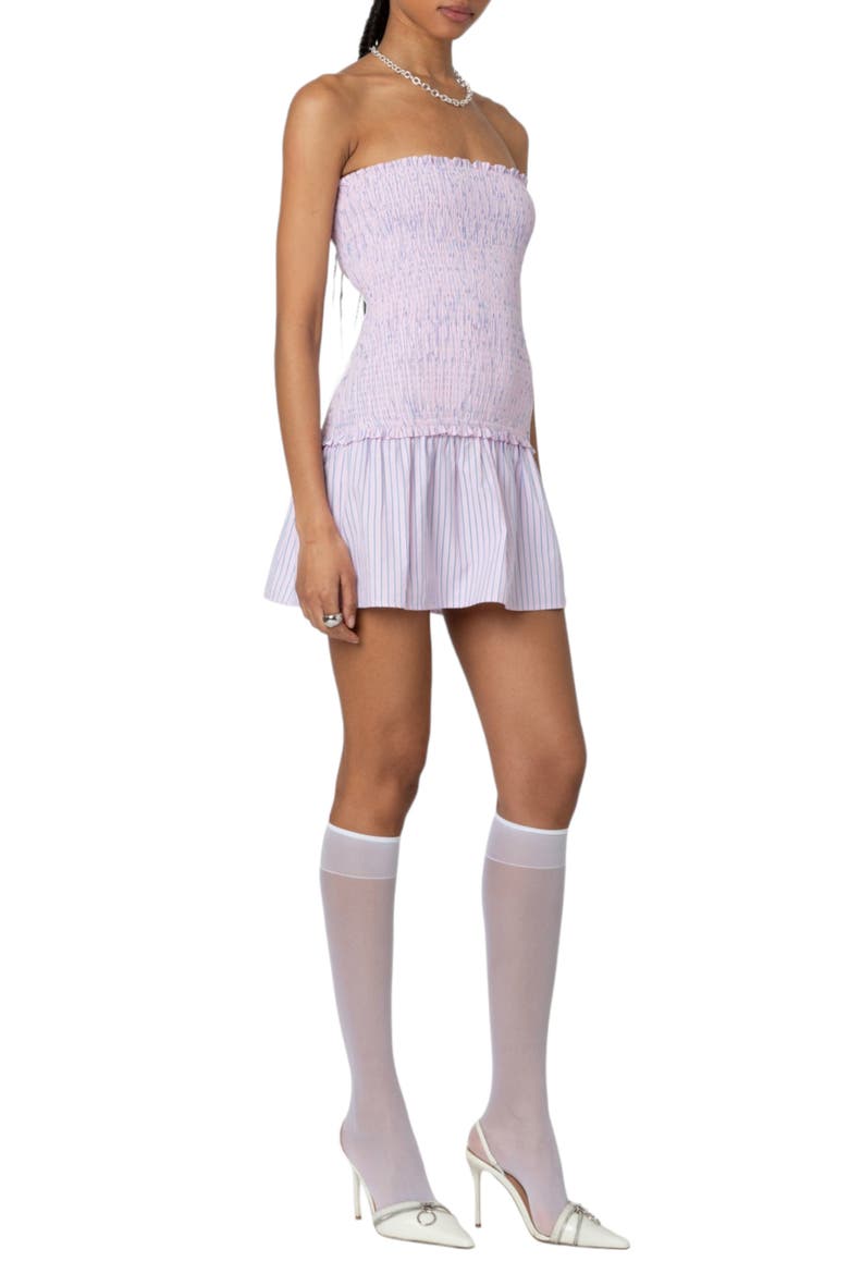 Smocked Strapless Minidress, Alternate, color, PINK