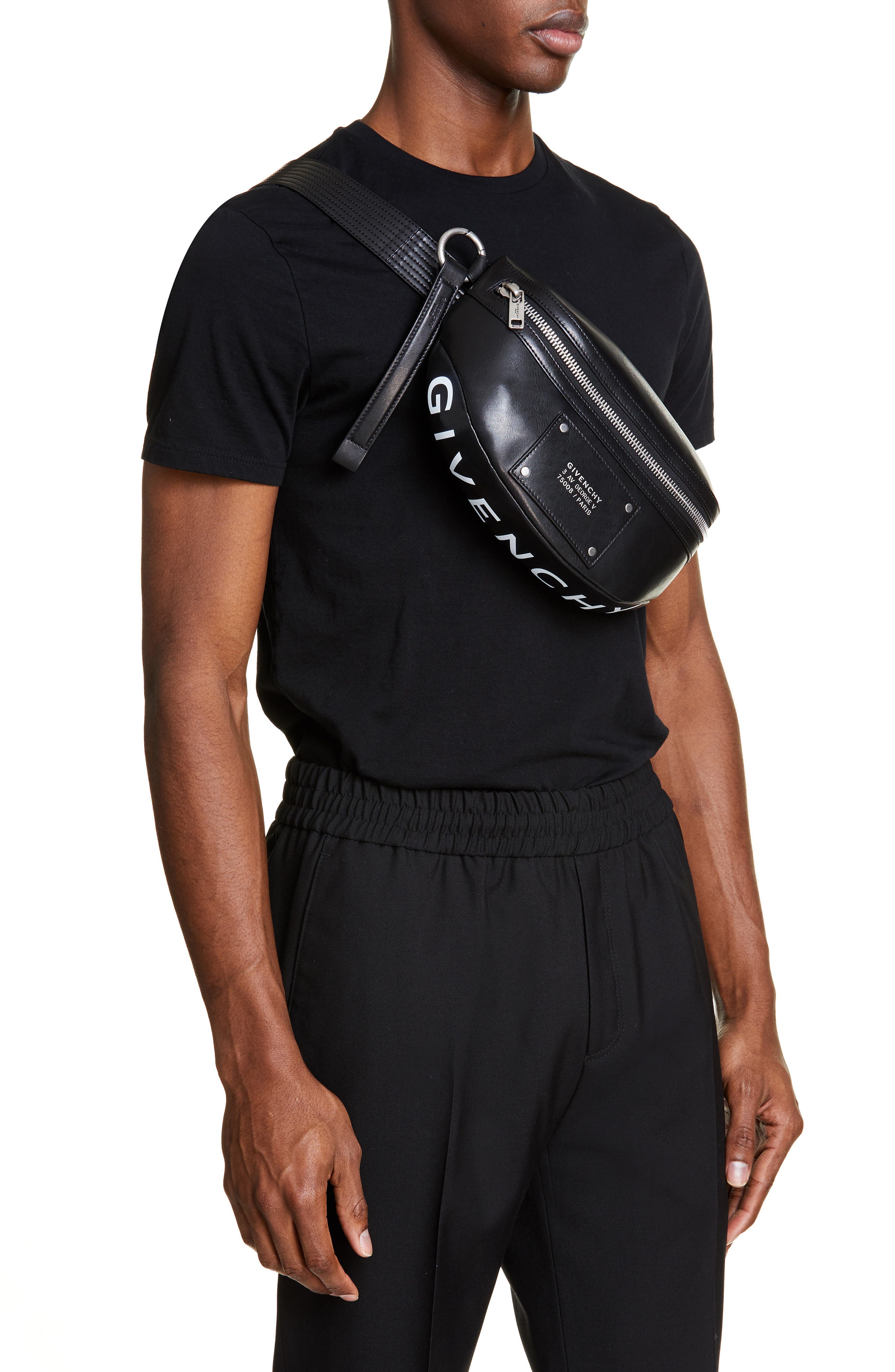 Givenchy Logo Leather Belt Bag, Alternate, color, 