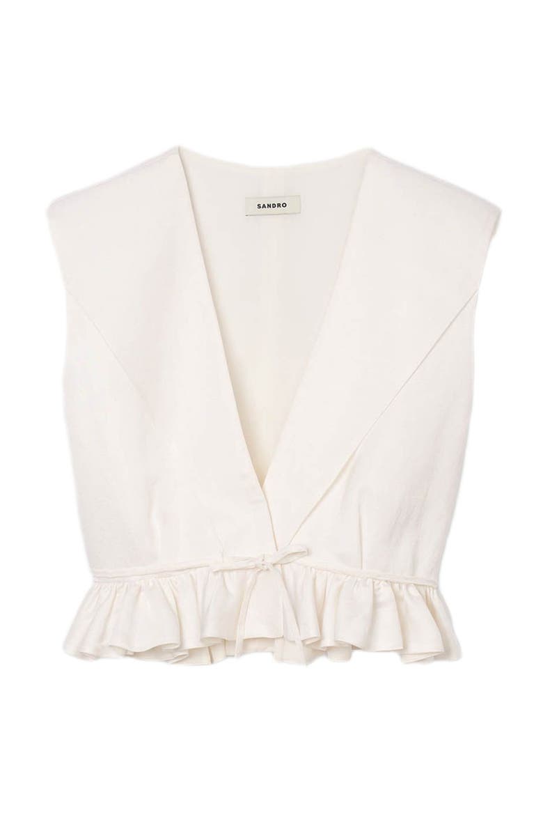 Ruffled V-neck crop top, Alternate, color, Ecru