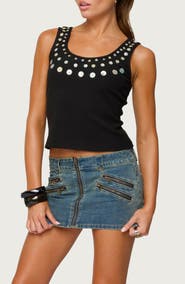 EDIKTED Beach Babe Pearly Button Tank