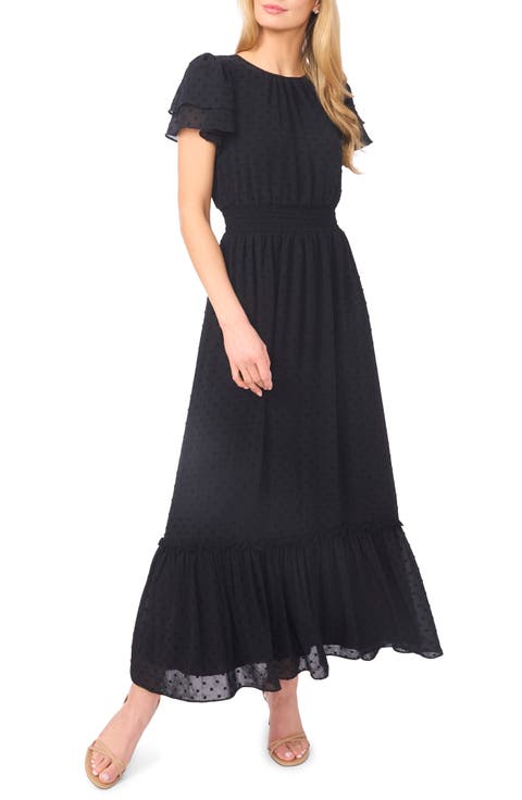 Flutter Sleeve Swiss Dot Chiffon Maxi Dress