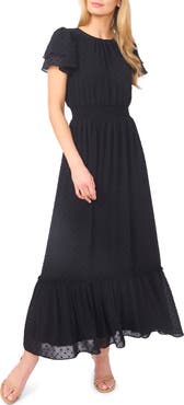 CeCe Flutter Sleeve Swiss Dot Chiffon Maxi Dress
