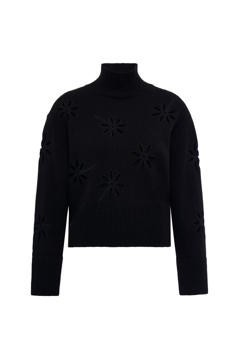Turtle Neck Pullover With Eylet Embroidery, Main, color, Black