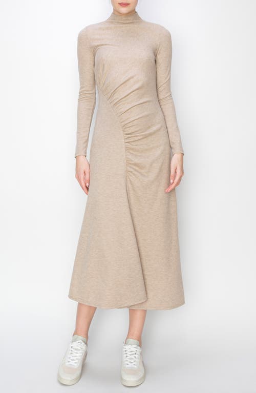 MELLODAY Side Ruched Long Sleeve Midi Dress in Oat 