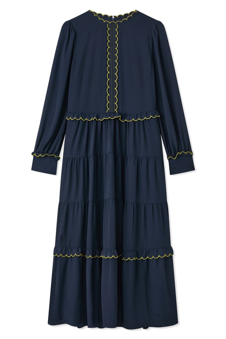 Carly Scallop Long Sleeve Tiered Maxi Dress, Alternate, color, NAVY MULTI