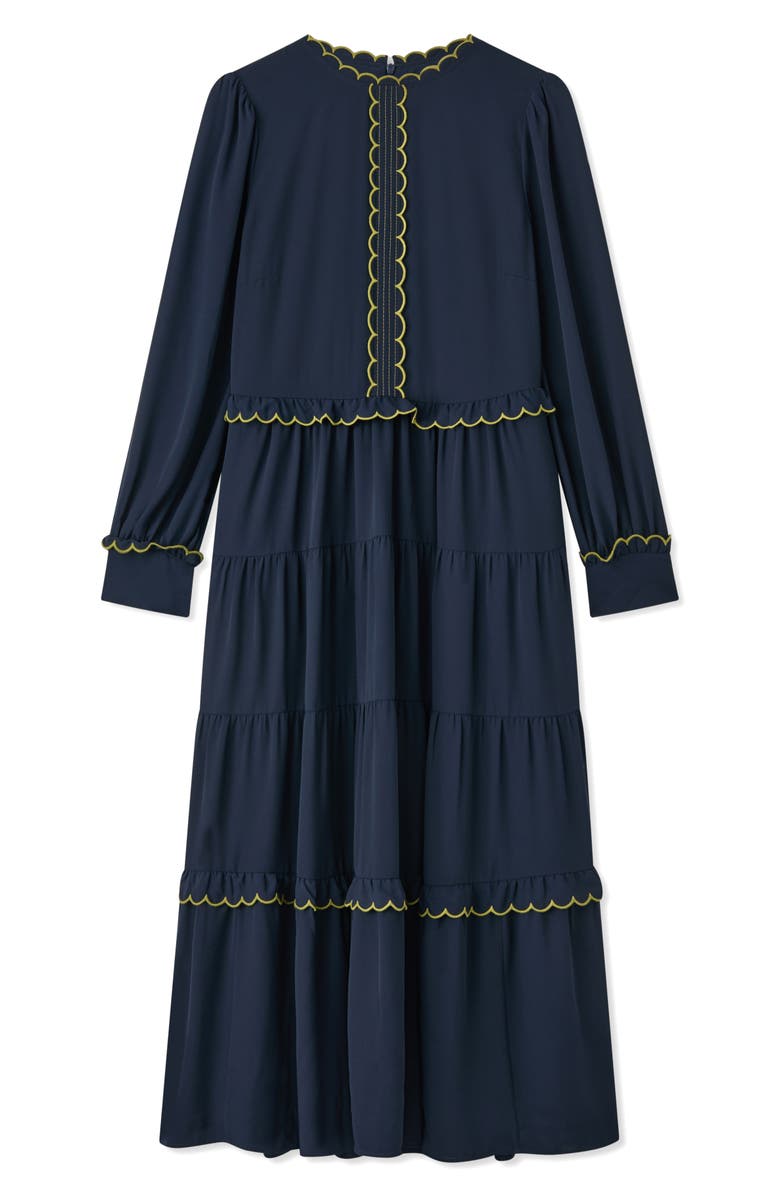 LK Bennett Carly Scallop Long Sleeve Tiered Maxi Dress, Alternate, color, Navy Multi