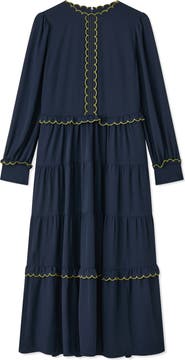 LK Bennett Carly Scallop Long Sleeve Tiered Maxi Dress