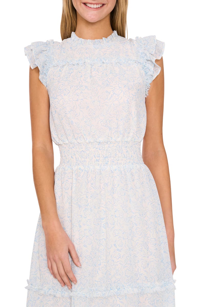 CeCe Floral Flutter Sleeve Midi Dress, Alternate, color, New Ivory