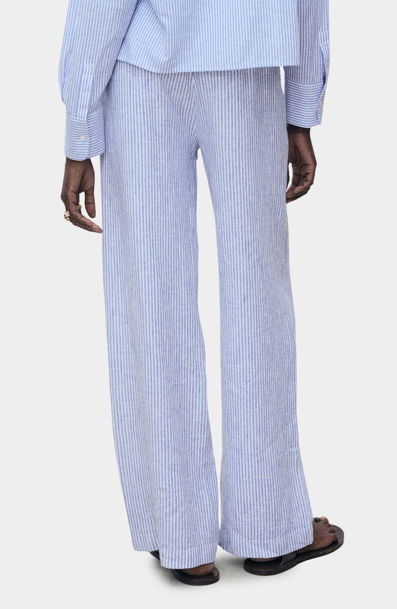 MANGO Stripe Linen Blend Pants, Alternate, color, Blue