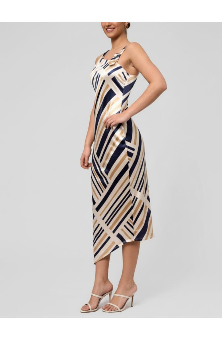 RACHEL Rachel Roy Nerida Asymmetrical Neck Midi Dress, Alternate, color, Navy Ivory Stripe