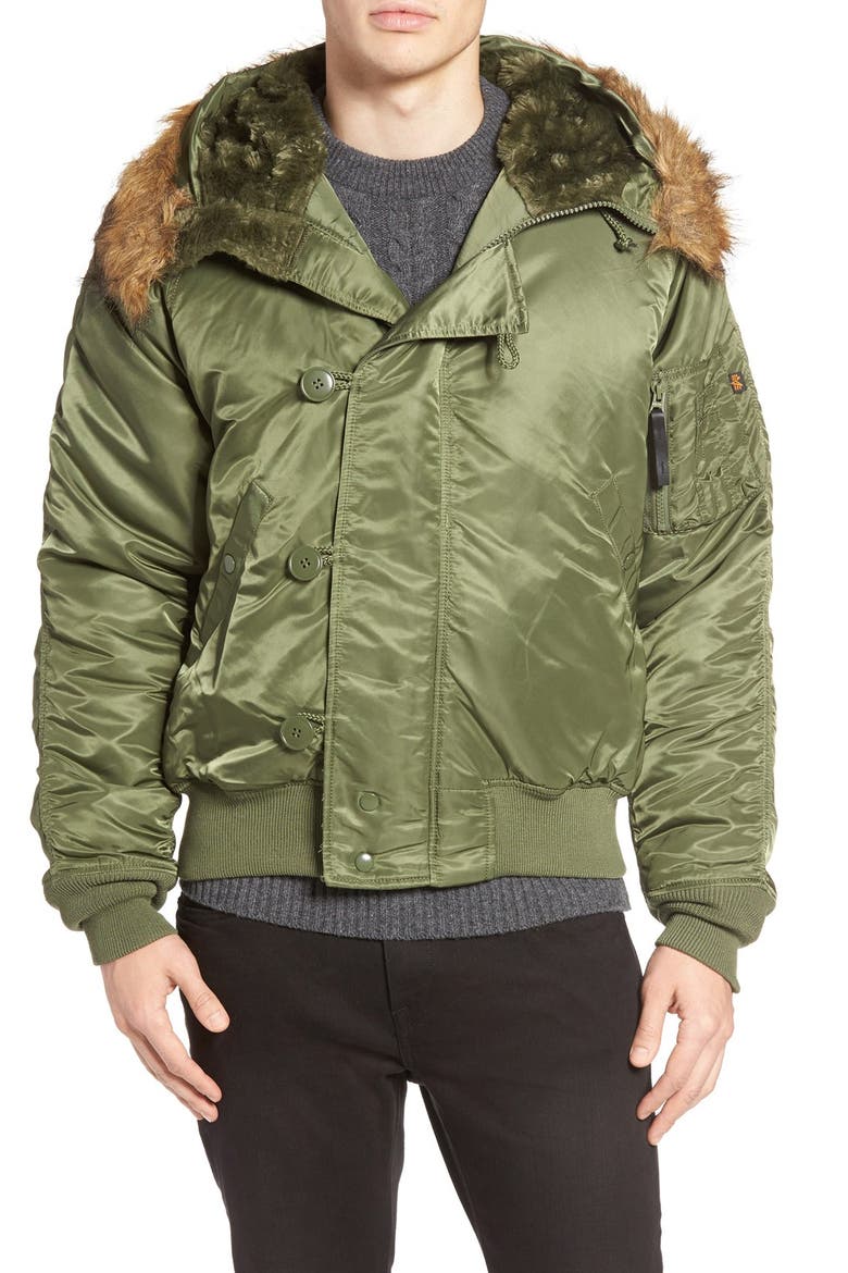 N-2B Short Hooded Parka, Alternate, color, SAGE GREEN