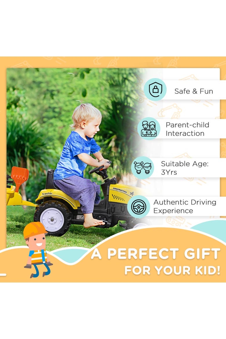 Kids Ride on Farm Tractor with Trailer, Tools, Horn, Alternate, color, Yellow