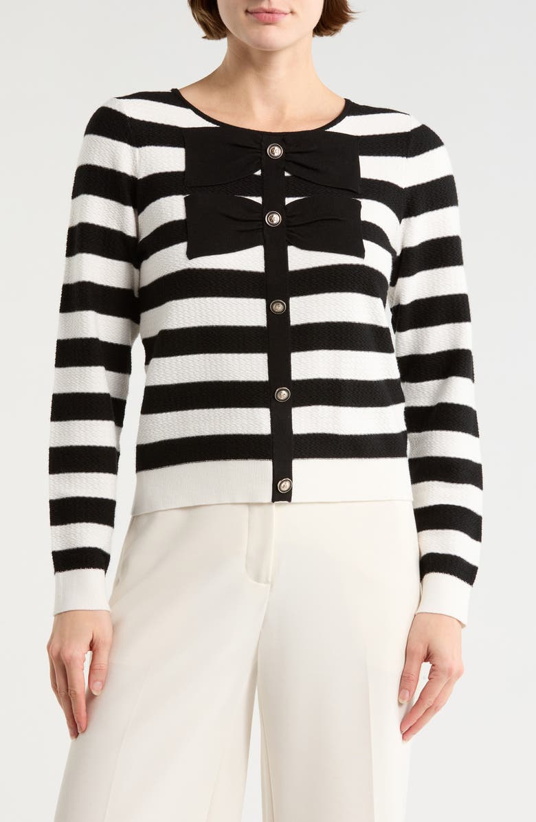 Adrianna Papell Contrast Tipped Bow Sweater, Main, color, Ivory/ Black