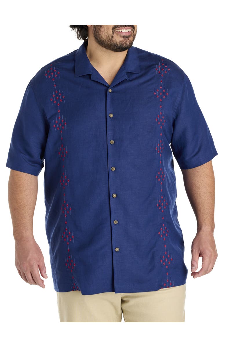 Oak Hill by DXL Big & Tall Embroidered Sport Shirt, Main, color, Navy