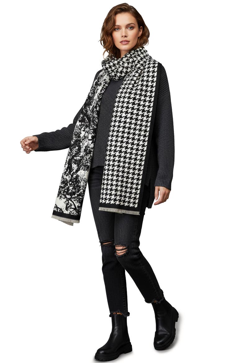 Reversible Houndstooth Print Scarf, Alternate, color, BLACK