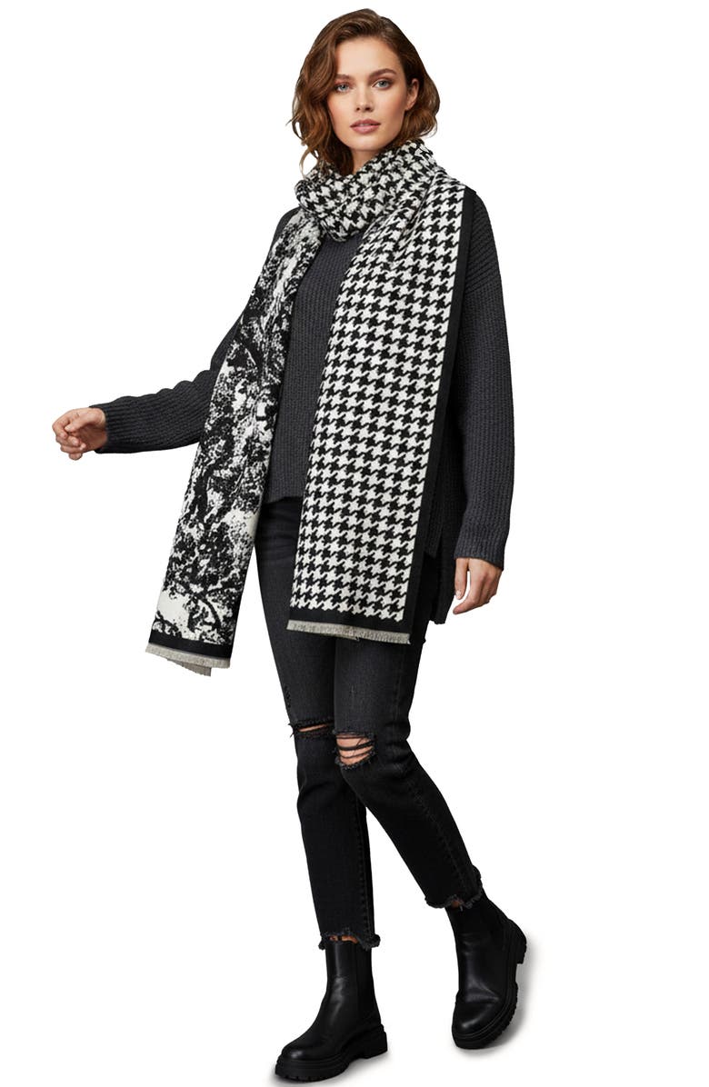 SAACHI Reversible Houndstooth Print Scarf, Alternate, color, Black