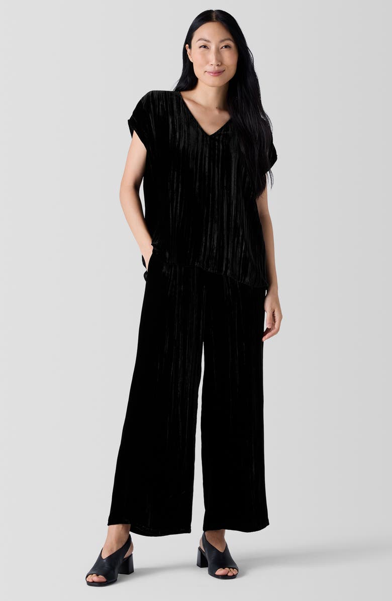 Eileen Fisher Crushed Velvet Ankle Wide Leg Pants, Alternate, color, Black