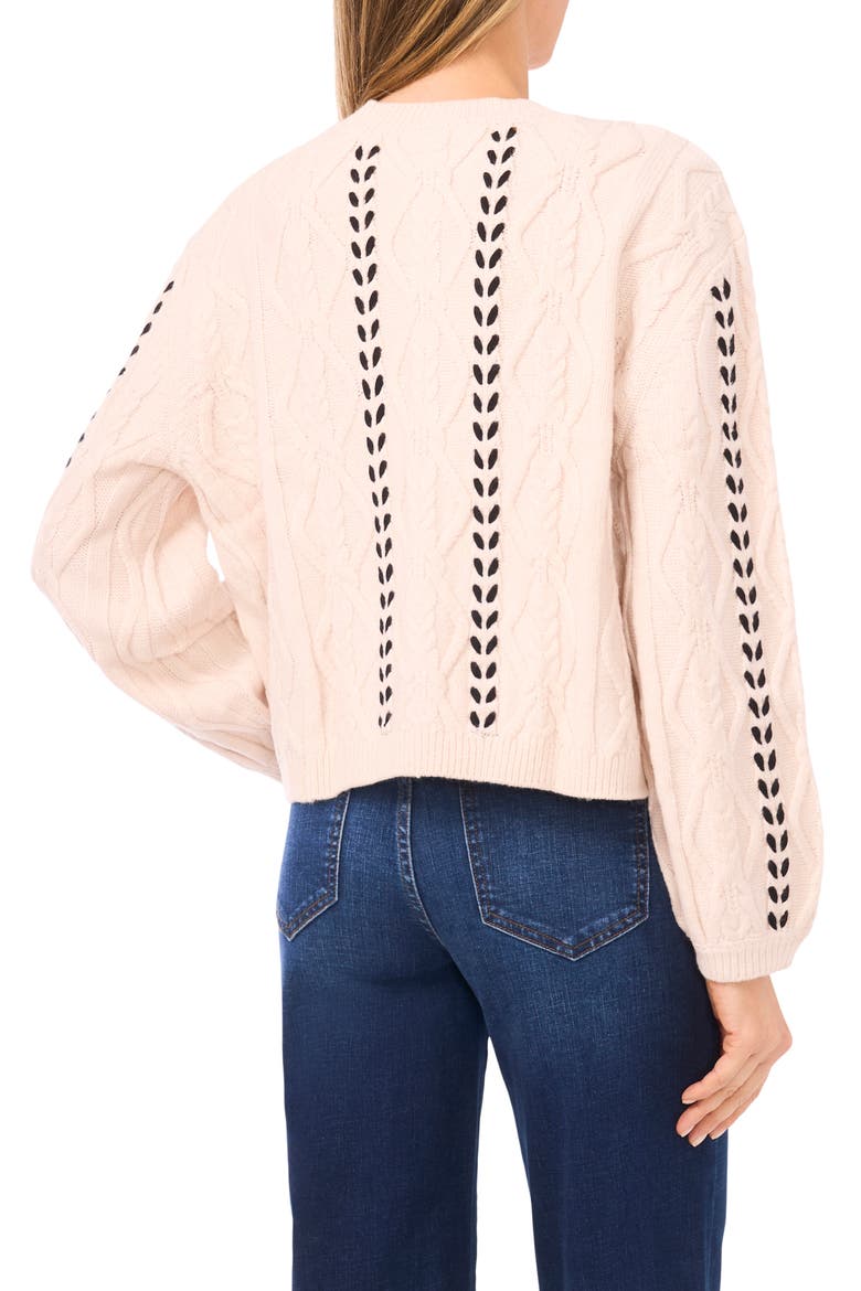 Ribbon Accent Cable Stitch Cardigan, Alternate, color, SNOW CREAM