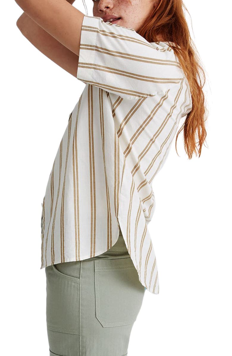 Madewell Double Striped Bronze Button Front Shirt, Alternate, color, Double Stripe Bronzed Lichen