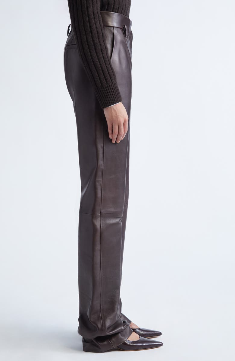 Brandon Maxwell Straight Leg Lambskin Leather Pants, Alternate, color, Chocolate Brown