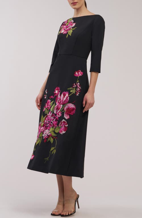 Kay Unger Greta Floral Embroidered Gown In Black