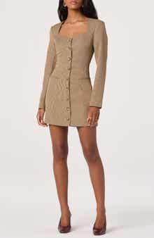 ASTR the Label Houndstooth Long Sleeve Button-Up Minidress