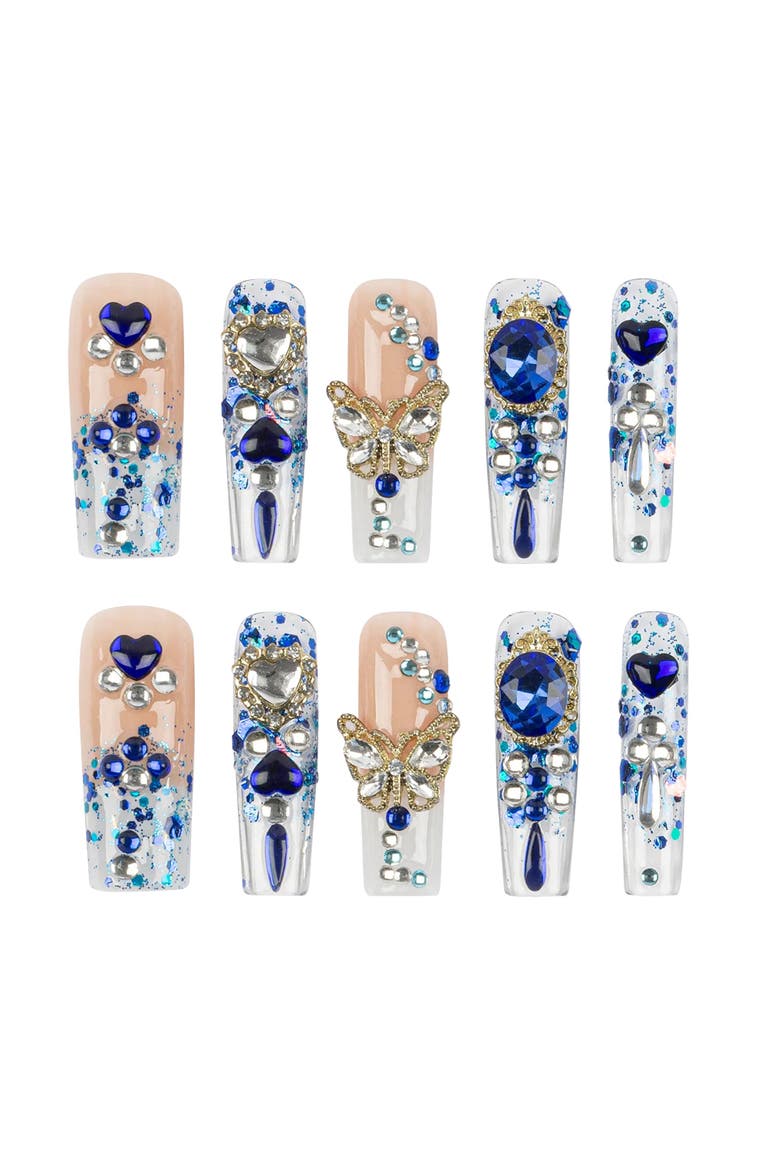 3H Luxury Handmade Press-on Nails - Sapphire Spell, Main, color, Blue/Beige