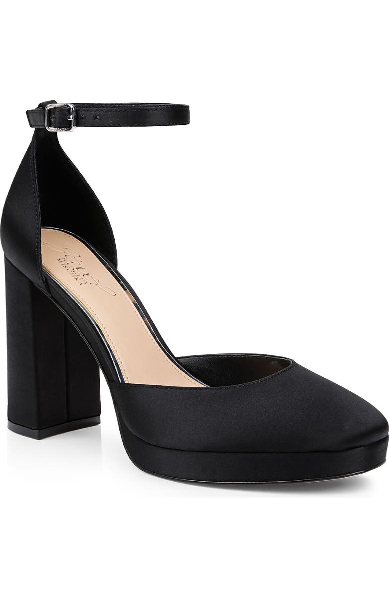 Jewel Badgley Mischka Stephanie Ankle Strap Platform Pump, Main, color, Black Satin