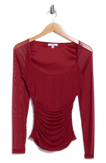 Afrm Los Angeles Archie Ruched Long Sleeve Top In Red
