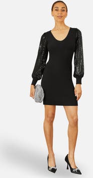 Yumi Sequin Sleeve Knitted Fitted Dress