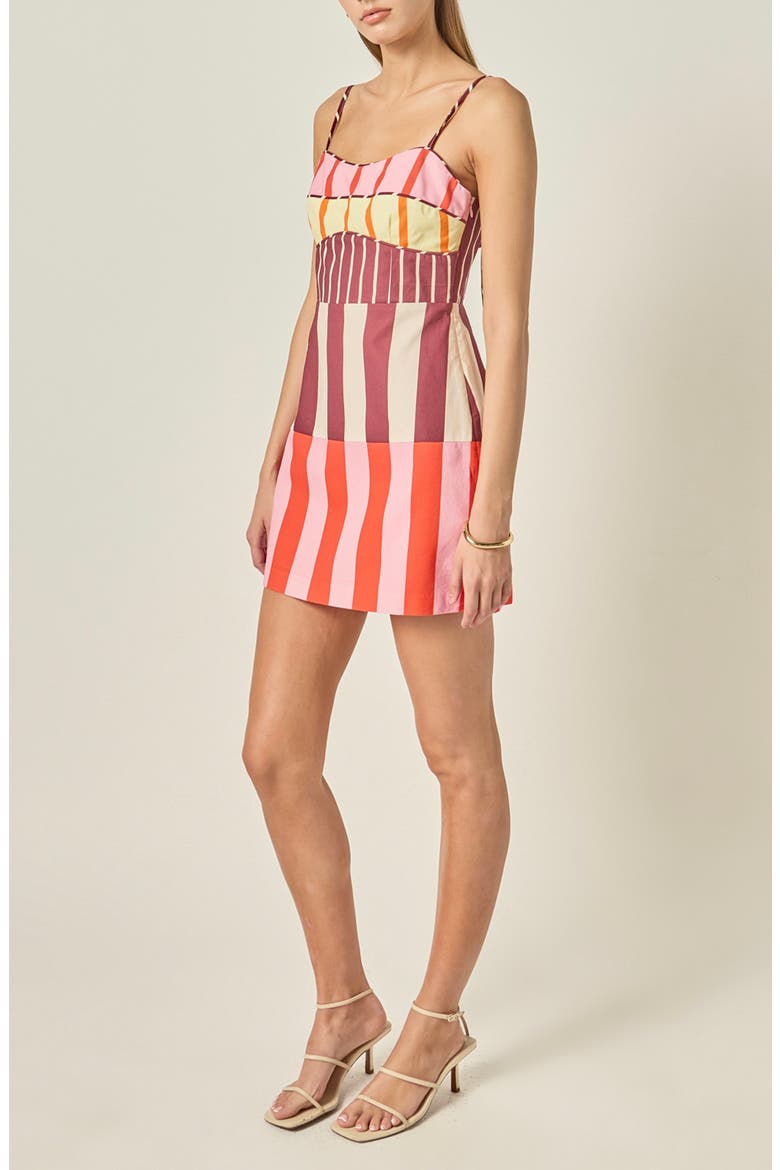 Striped Cotton Minidress, Alternate, color, BURGUNDY MULTI
