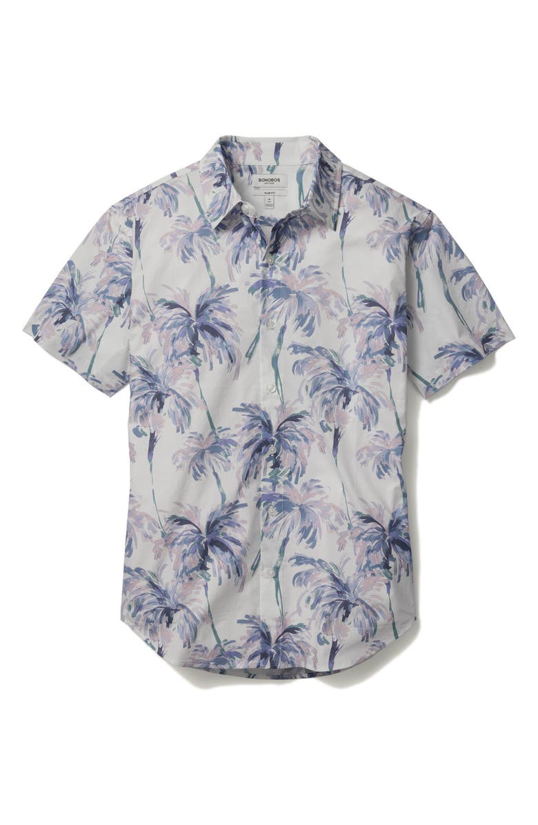 Bonobos Riviera Slim Fit Palm Print Short Sleeve Button-Up Shirt, Alternate, color, Paradiso Palms