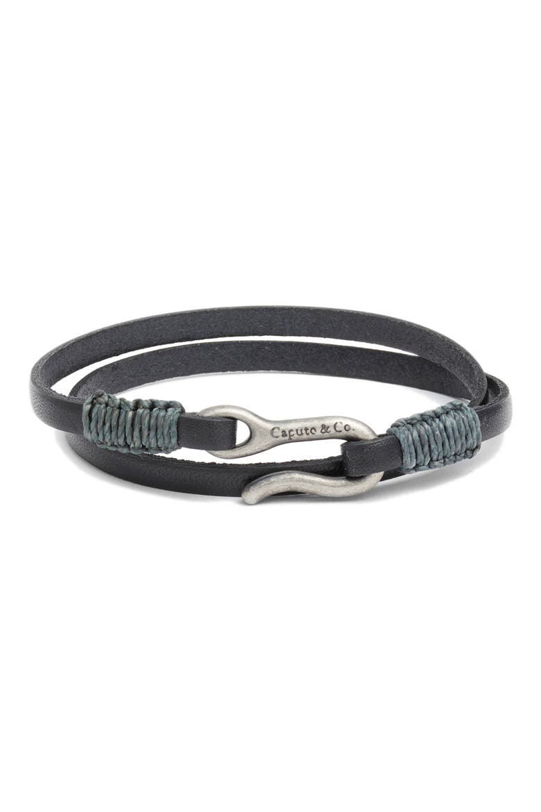 Leather Double Wrap Bracelet, Main, color, BLACK