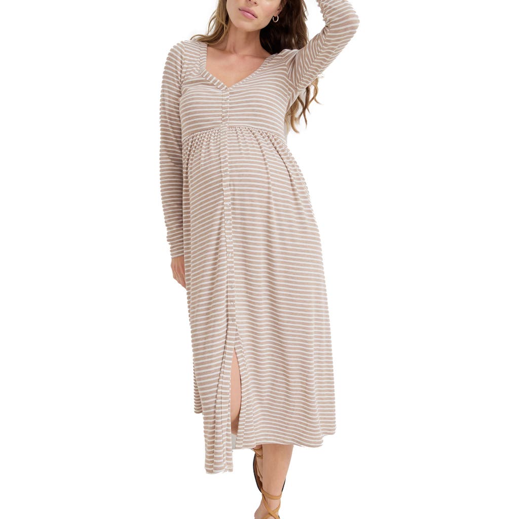 Hatch Collection The Softest Rib Stripe Nursing Dress In Gray