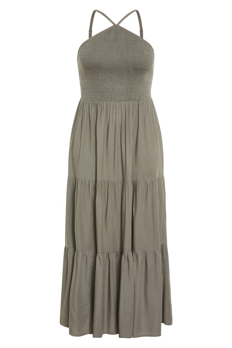 Tahitian Halter Tiered Maxi Dress, Alternate, color, OLIVE