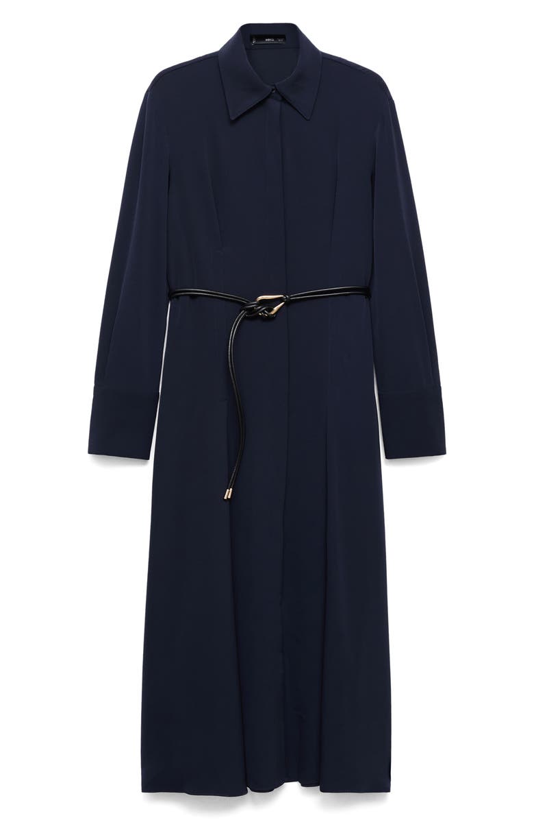 MANGO Long Sleeve Belted Shirtdress, Alternate, color, Navy