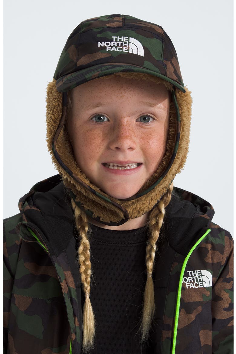 Kids' Shasta Trapper Cap, Alternate, color, TNF BLACK TNF CAMO SMALL PRINT