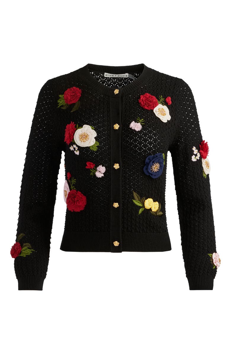 Alice + Olivia Dollie Floral Wool Blend Cardigan, Alternate, color, Black Multi