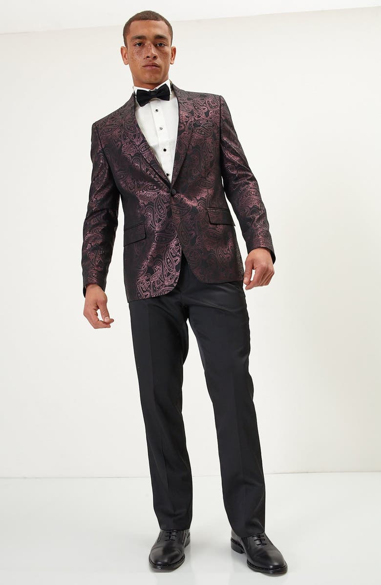 RON TOMSON Metallic Paisley Pattern Tuxedo Jacket, Alternate, color, Burgundy