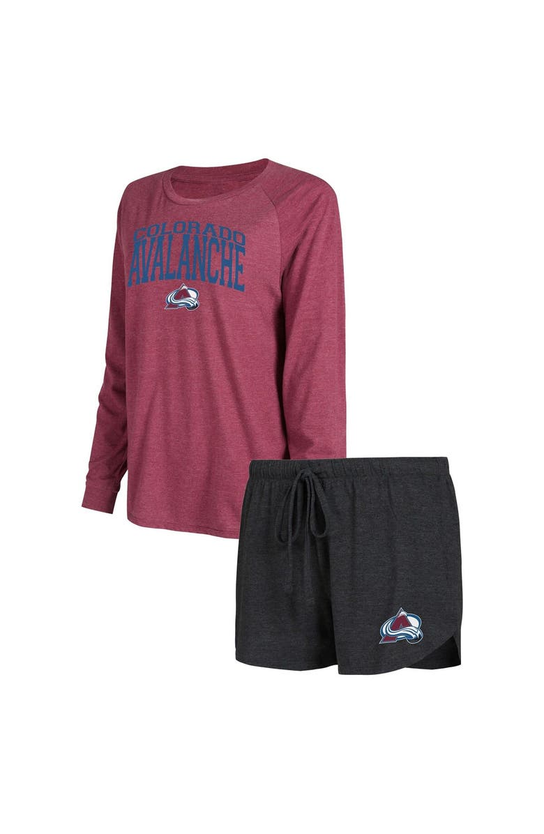 CONCEPTS SPORT Women's Concepts Sport Burgundy/Black Colorado Avalanche Meter Knit Long Sleeve Raglan Top & Shorts Sleep Set, Main, color, 