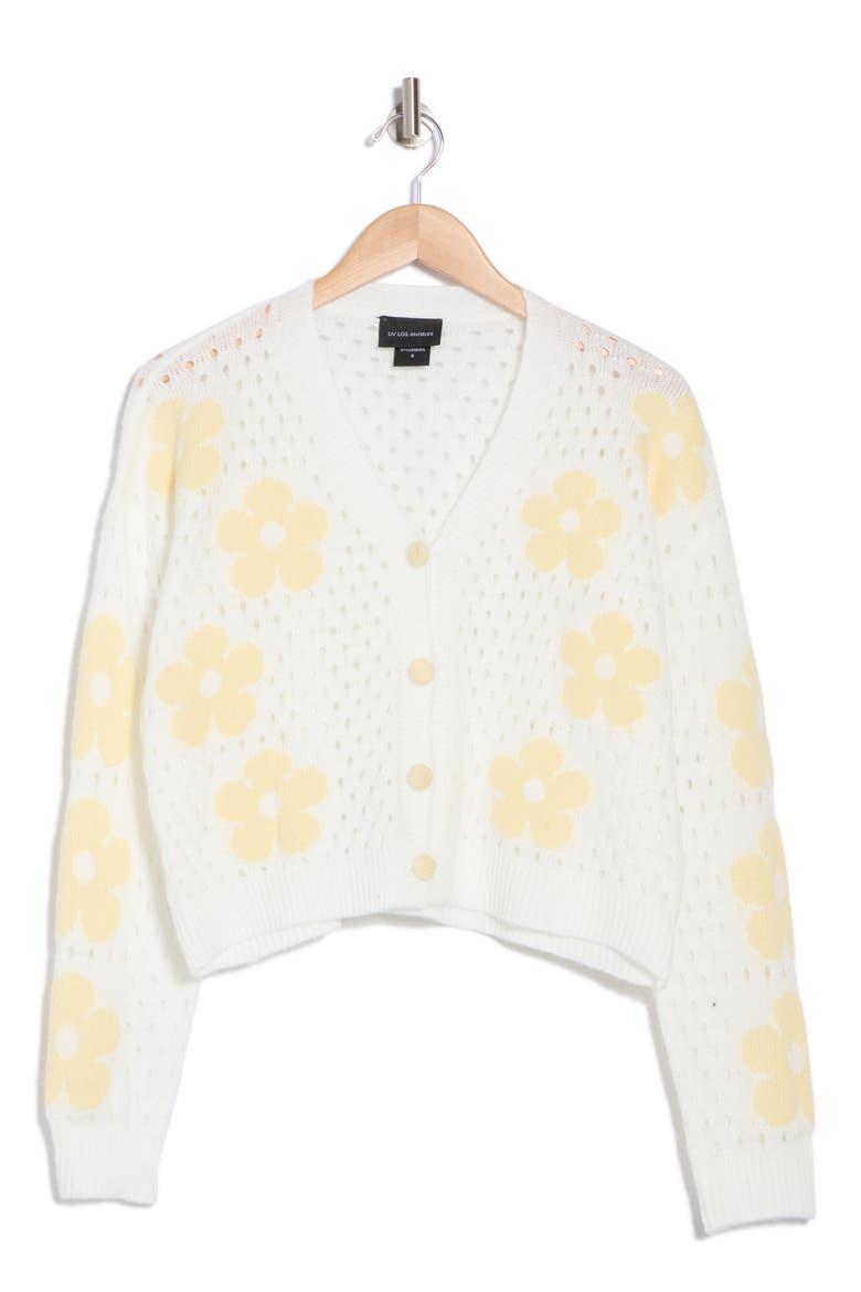 Floral Open Stitch Cardigan, Alternate, color, IVORY/ YELLOW
