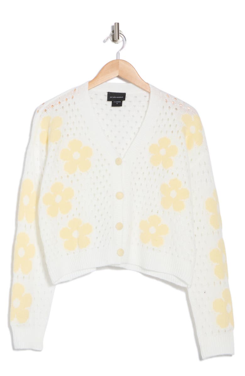 Forgotten Grace Floral Open Stitch Cardigan, Alternate, color, Ivory/ Yellow