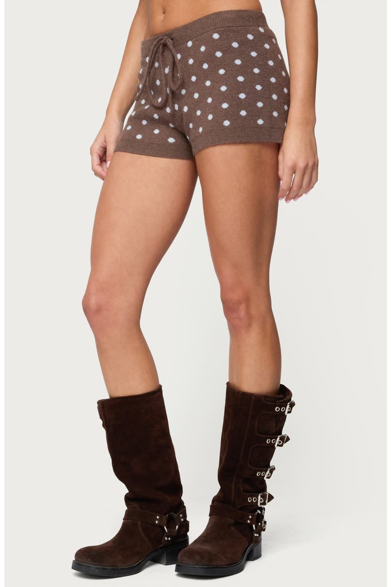 Kenny Polka Dot Knit Drawstring Shorts, Alternate, color, BROWN
