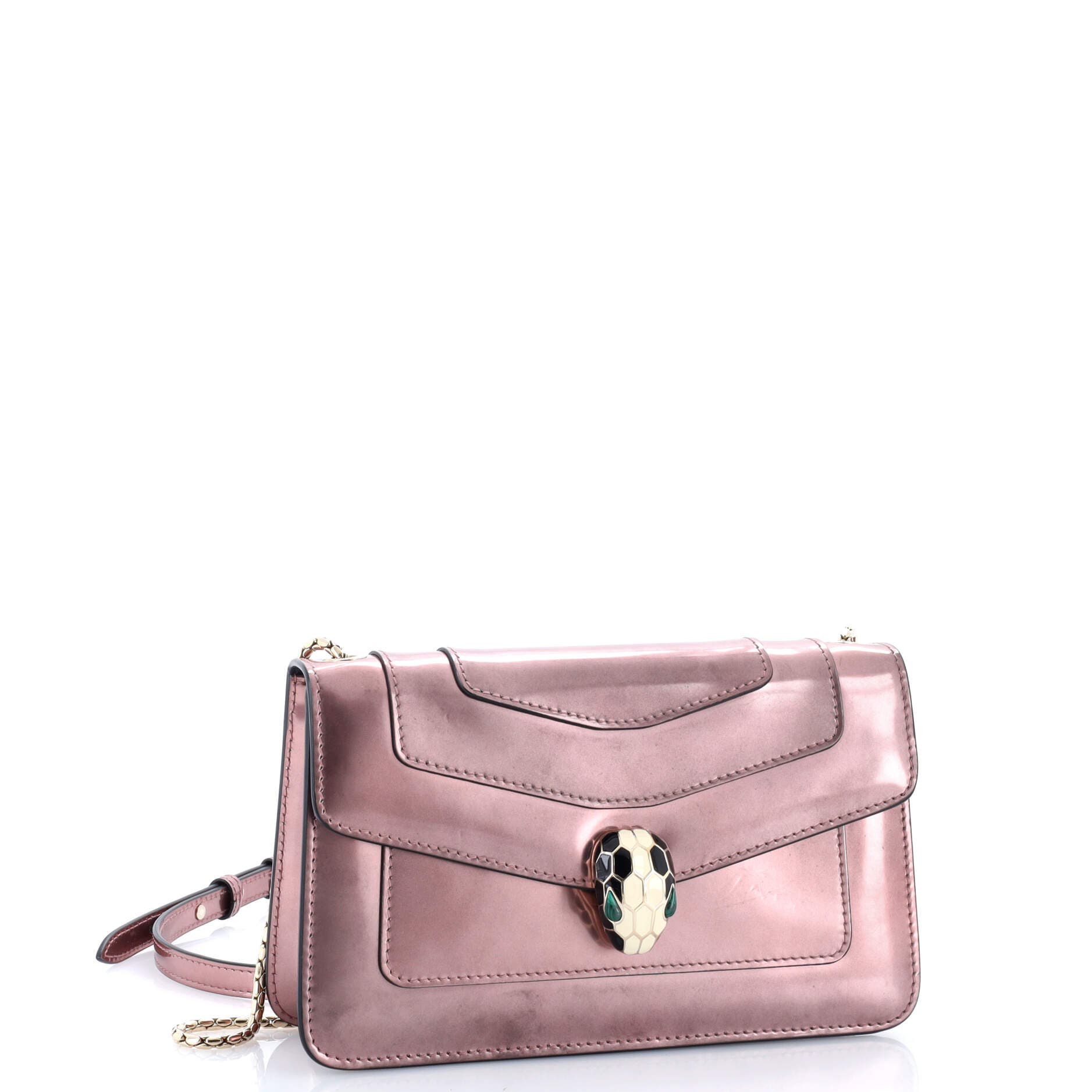 Serpenti Forever Shoulder Bag Metallic Leather Small, Alternate, color, Metallic Silver