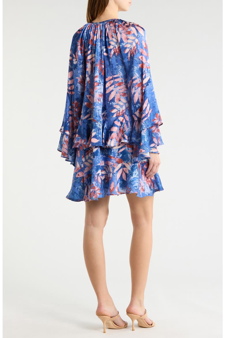 Leaf Print Long Sleeve Dress, Alternate, color, BLUE/ BLUSH LEAF